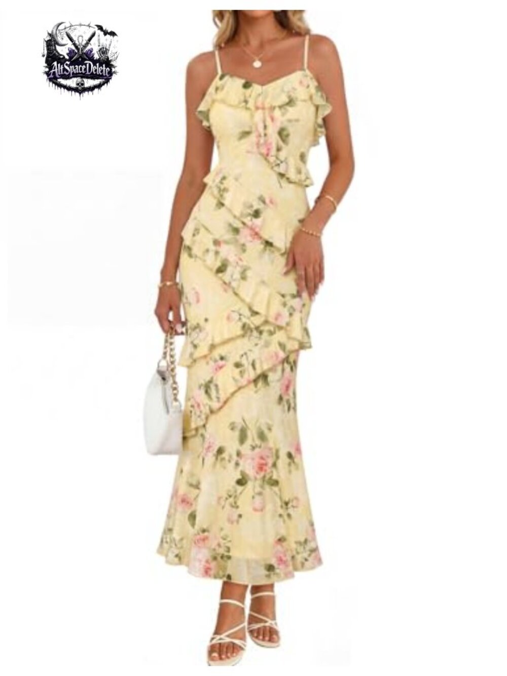 Floral Maxi Wedding Guest Dress Spaghetti Strap Backless Formal Cocktail